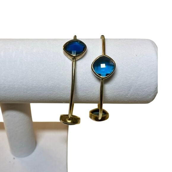 Julie Vos Gold Bangles Set of 3 Blue Stone Stackable Bracelets Boho Layered - Picture 8 of 11